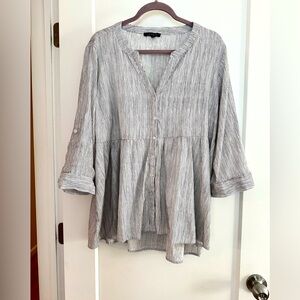 Tahari Striped Button-Up Tunic Style Blouse. Linen/Rayon Mix Size 1X